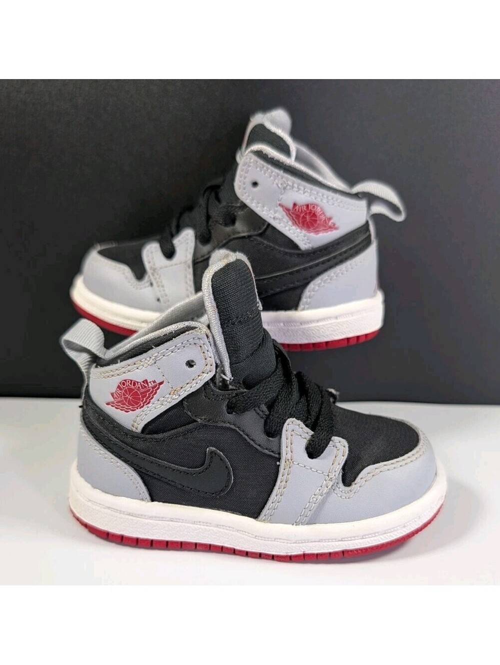 Jordan Toddler 5C Gray Black Red Air Jordan 1 Mid Retro High Top Basketball Shoe